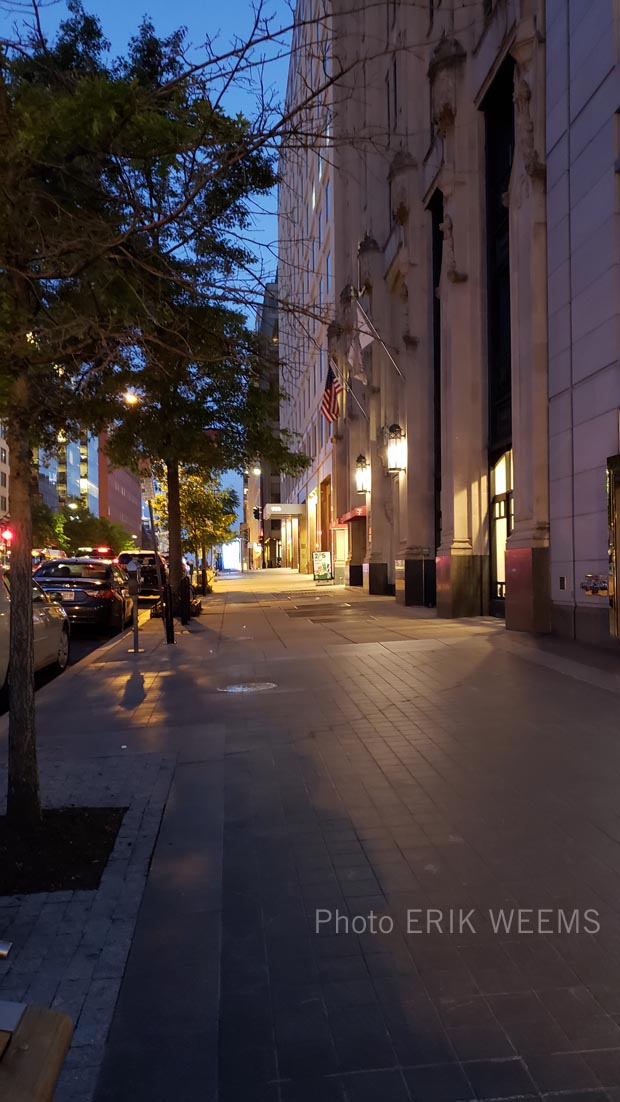 Sidewalk at night at 17th and Farragut Park