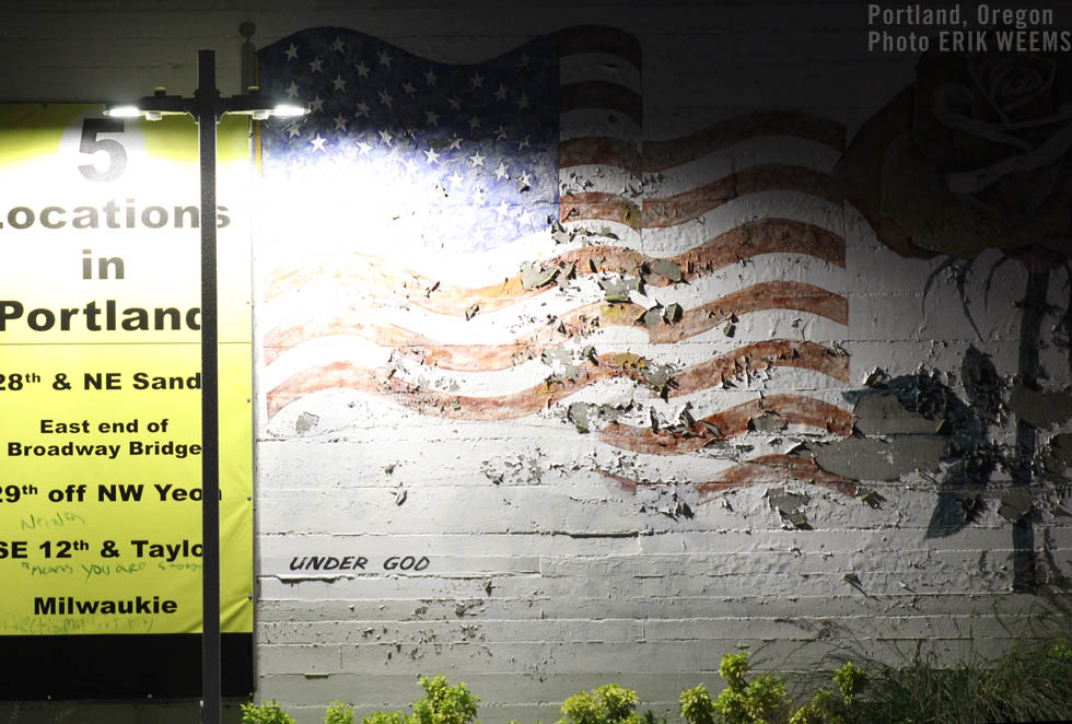 Painted Flag in Portland Oregon at night