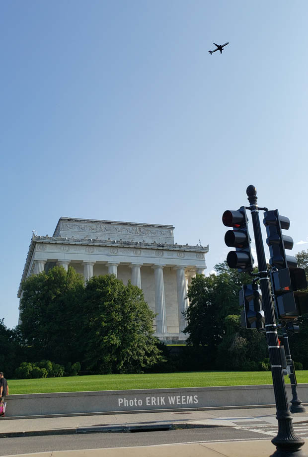Airplane over the Lincoln Memorial Washington DC